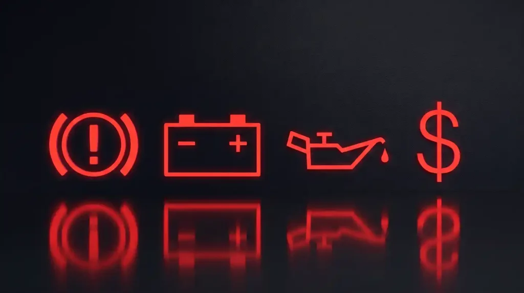 Warning, battery, oil, and dollar-sign icons representing the financial impact and operational cost of premature engine failure.